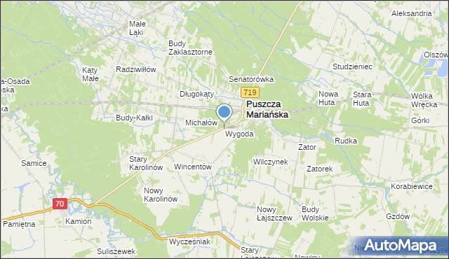 mapa Wygoda, Wygoda gmina Puszcza Mariańska na mapie Targeo